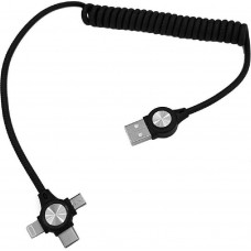POWERTECH Καλώδιο USB σε Micro USB, Type-C & 8-pin, σπιράλ, μαύρο